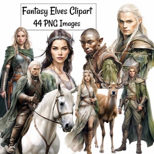 Elf Clipart Watercolor Character RPG Elves Fairytale Digital Downloads Fantasy Folklore Norse Mythology Spirit Mystical Magic Realistic Art