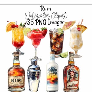 Rum Clipart Drinks Digital Downloads Liquor Watercolor Beverage Image Daiquiri Rum Shots Alcohol Bartender Punch Mojito Cuba Libre Mai Tai