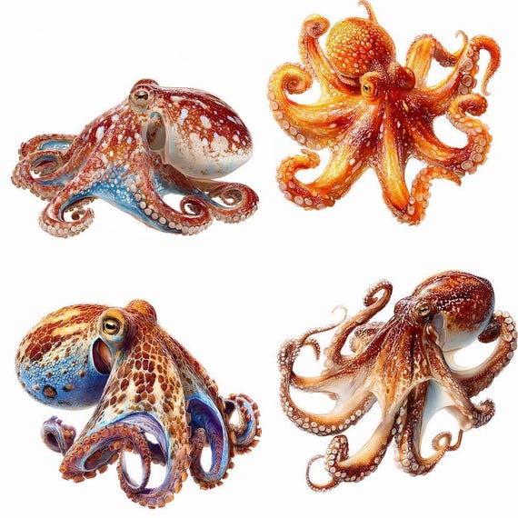 タコの水彩画クリップアート 海の生物のイラスト 海洋動物アート 海の
