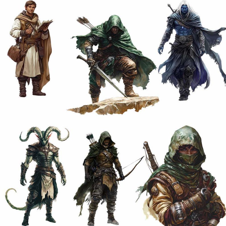 Fantasy Character Clipart RPG Gaming Art Fantasy Class Illustrations Game Master Player Townsfolk Watercolor Clipart Barbarian Paladin image 5