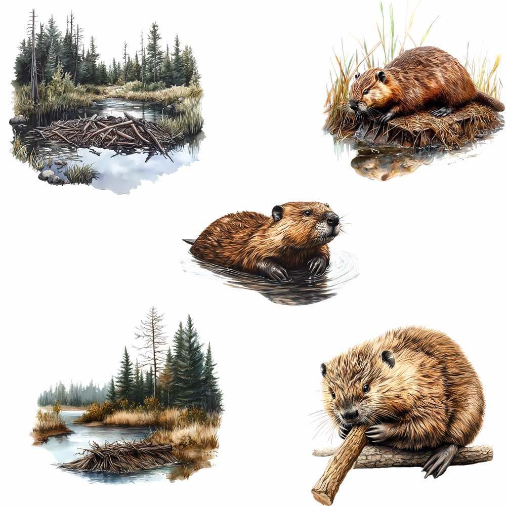 ビーバーの水彩画クリップアート 野生動物 齧歯動物 池のアート 川 北