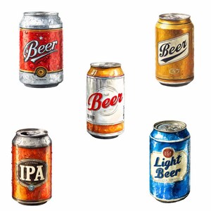 Beer Clipart Alcohol Digital Downloads Drinks Watercolor Bartender Overlay Beer bottles Lager Hops PNG Can Images Beverage Bar Distillery image 2