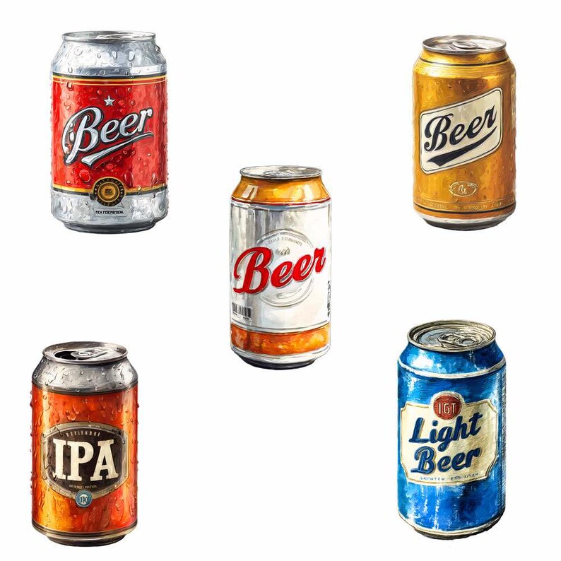 Beer Clipart Alcohol Digital Downloads Drinks Watercolor Bartender Overlay Beer bottles Lager Hops PNG Can Images Beverage Bar Distillery image 2