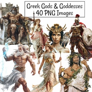 Greek Gods and Goddesses Clipart, Deities Zeus Mount Olympus Olympian Mythological 40 Watercolor Divine , Fantasy Mythology Religion
