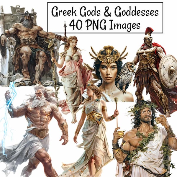 Greek Gods and Goddesses Clipart, Deities Zeus Mount Olympus Olympian Mythological 40 Watercolor Divine , Fantasy Mythology Religion