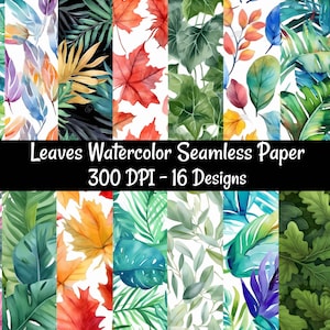 Leaves Leaf Pattern Seamless Digital papers, 16 Foliage Greenery Tropical Ivy Eucalyptus Elm Autumn  Download Printable Commercial Use
