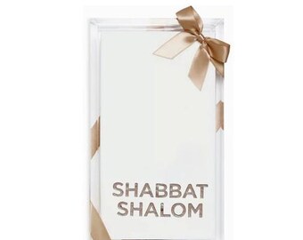 Shabbat Shalom Guest Towels - Foil Embossed Hostess Set with Acrylic Tray