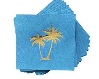 Palm Tree Cocktail Napkins: Blue Paper, Set of 24