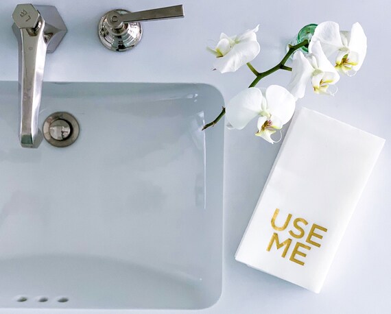 Use Me Guest Towel White Gold and Silver Guest Towels Bathroom