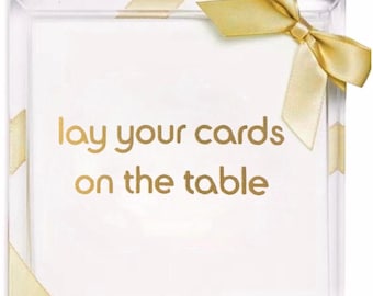 Hostess Napkin Set, Acrylic Tray, Foil Embossed ('Lay Your Cards' Design)