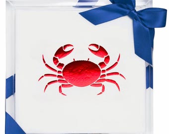 Crab Hostess Set - Acrylic Tray with Cocktail Napkins and Festive Ribbon