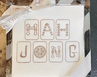 Mah Jong Cocktail Napkins Set - Holiday Table Decor with Tray