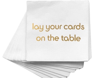 Lay Your Cards On The Table Cocktail Napkins - Gold Script, 24 Pack