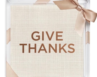 Give Thanks Cocktail Tray Set: Linen Napkins with Festive Ribbon