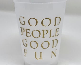 Good People Good Fun Frost Flex Cups | Metallic Gold Frost Flex Cups | Set of 25 Disposable Cups | Aperol Frost Flex Plastic Cups for Party
