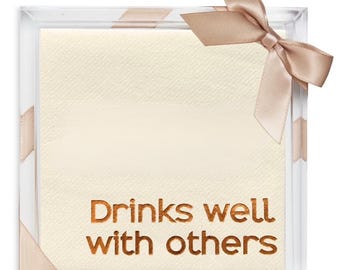 Hostess Napkin Set: Clear Acrylic Tray - Foil Embossed Cocktail Napkins