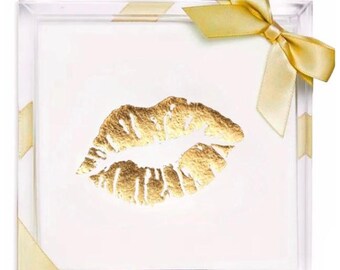 Gold Foil Cocktail Napkin Set: 24 Cloth-Like Party Napkins in Acrylic Tray