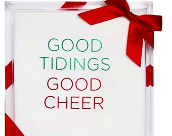 Hostess Gift Set: Holiday Tray and Christmas Napkins - Acrylic