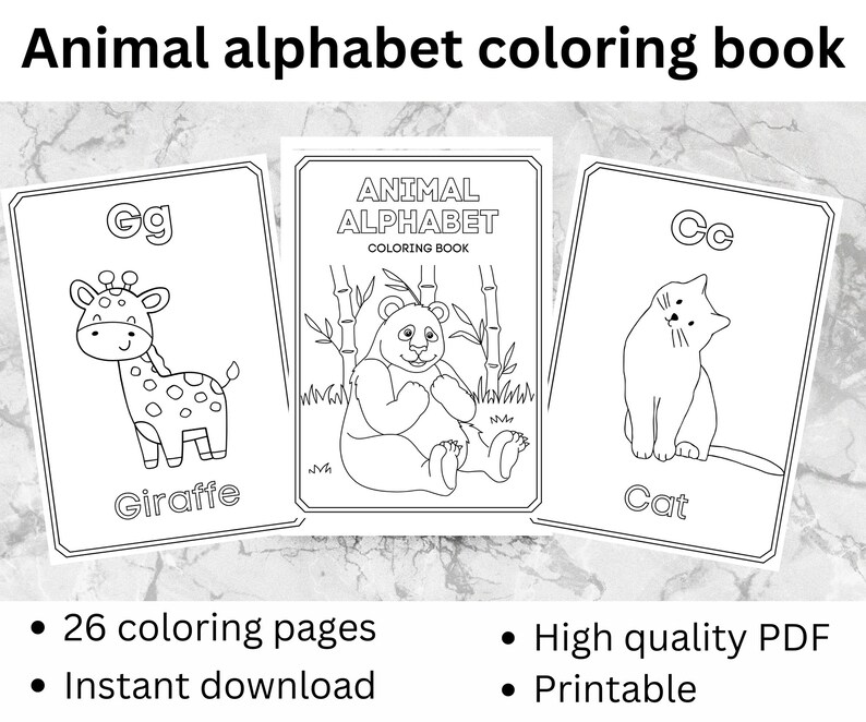 Animal Alphabet Coloring Pages, Printable Instant Download Etsy