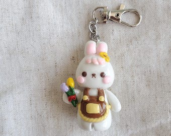 Bonnie the Botanist | Bunny keychain | Handmade polymer clay keychain | cute keychain | cute gift idea