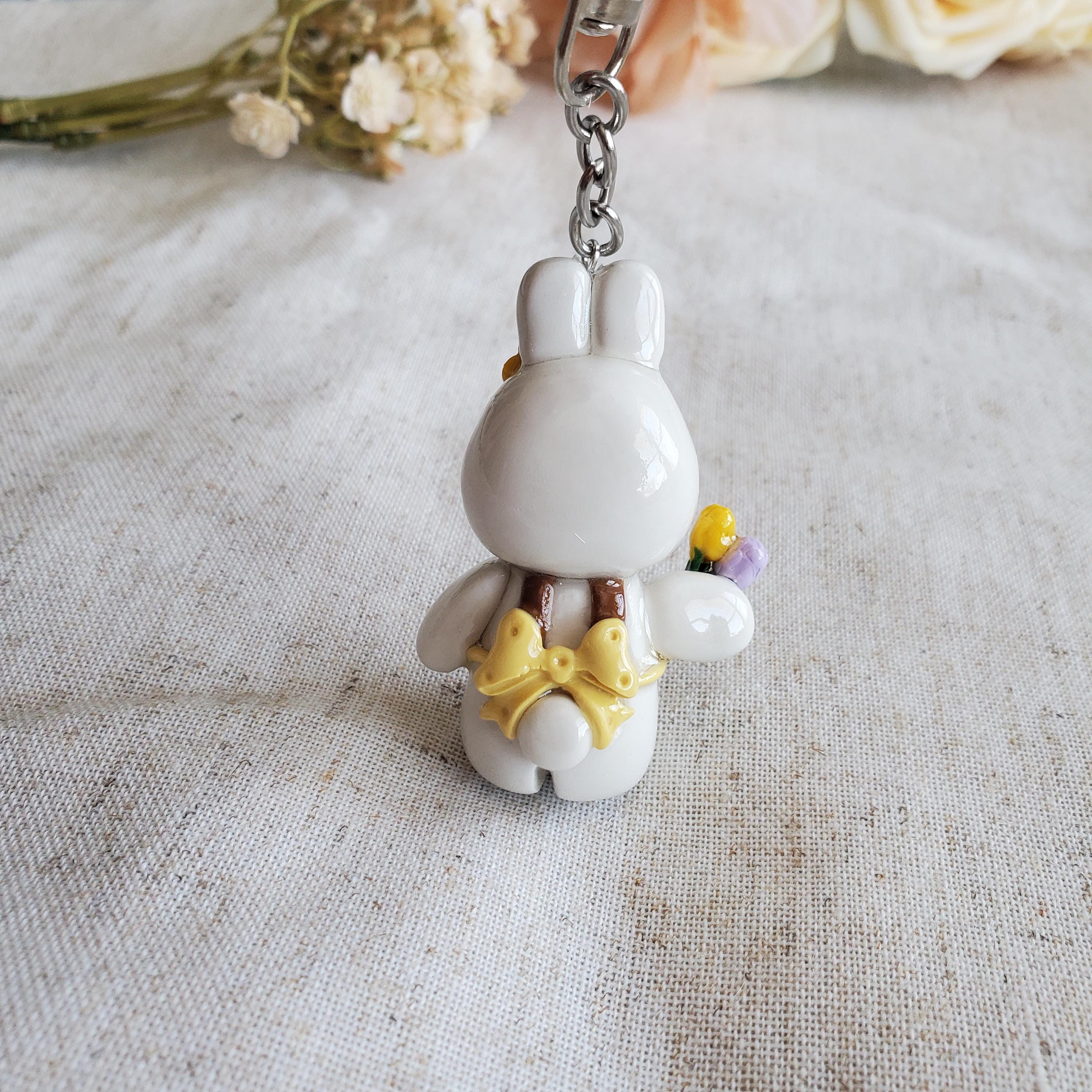 Bon The Rabbit Keychain Bonnie the Botanist | Bunny Keychain | Handmade Polymer Clay Keychain ...