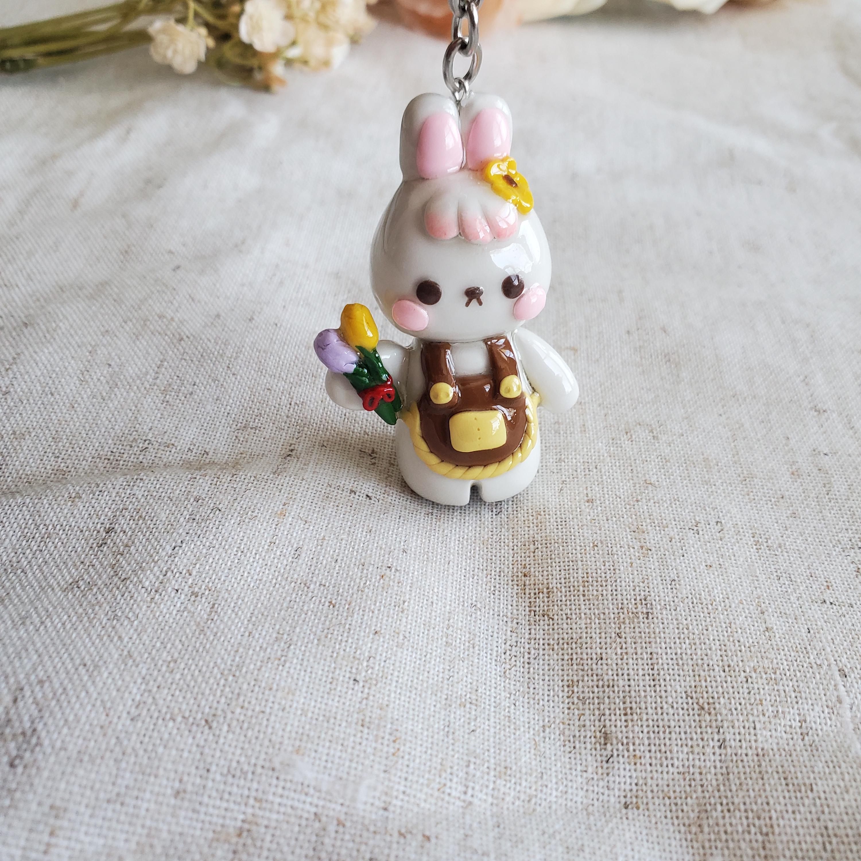 Bon The Rabbit Keychain Bonnie the Botanist | Bunny Keychain | Handmade Polymer Clay Keychain ...