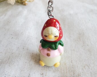 Delilah the Fruit Critic | Strawberry duck keychain |  Doc keychain | Handmade polymer clay keychain | cute keychain | cute gift idea