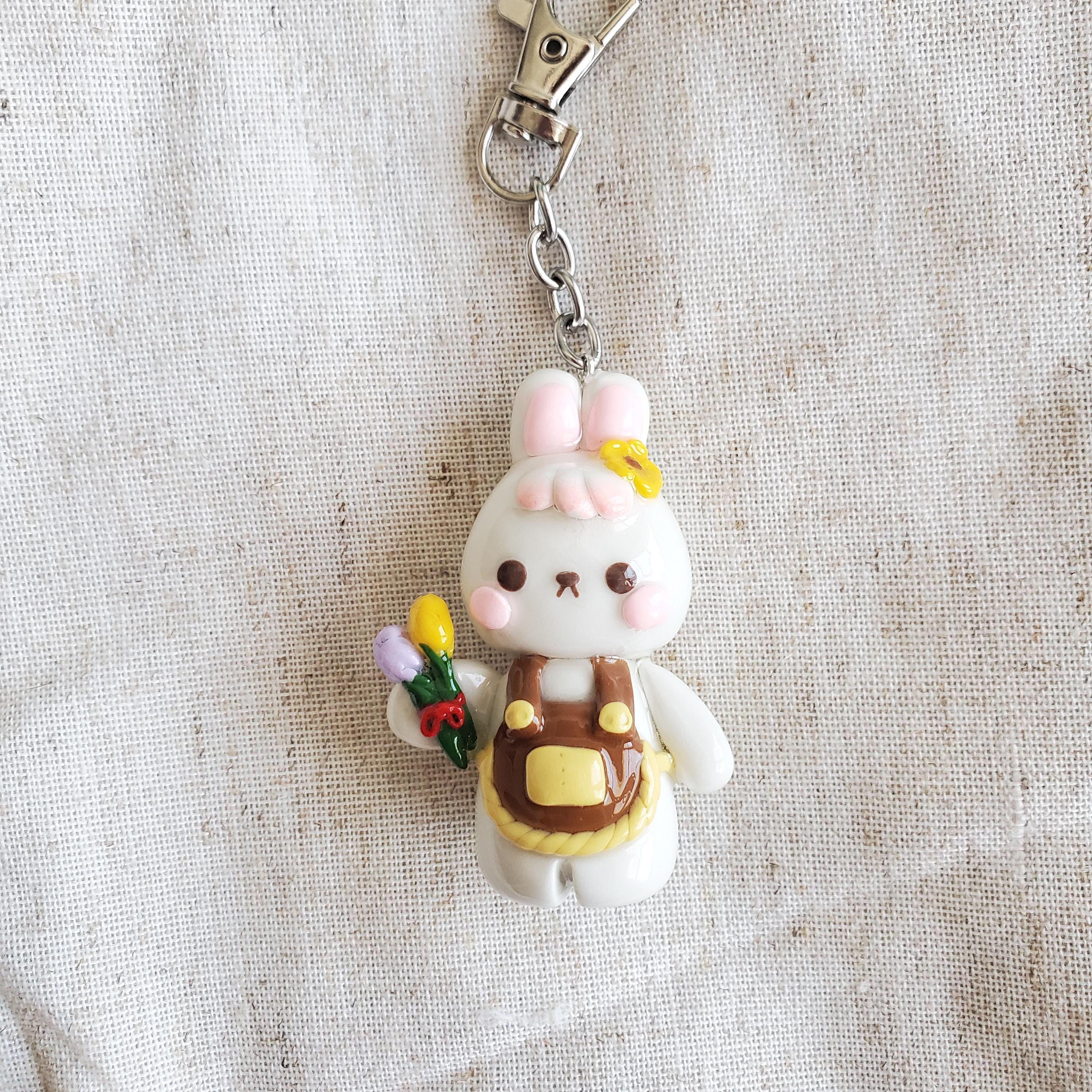 Bon The Rabbit Keychain Bonnie the Botanist | Bunny Keychain | Handmade Polymer Clay Keychain ...