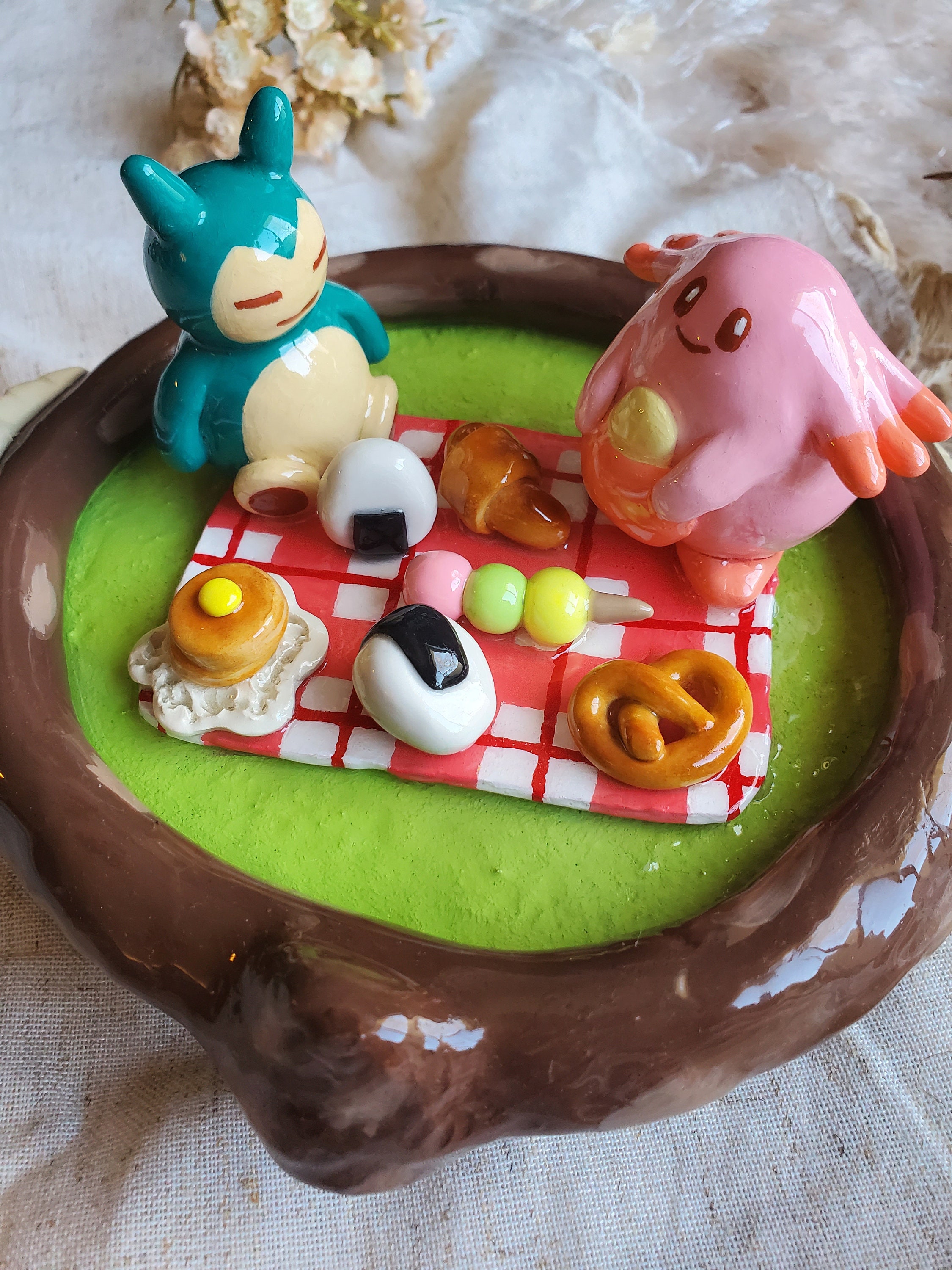Snorlax and Chansey at the Picnic Trinket Tray | Handmade Trinket