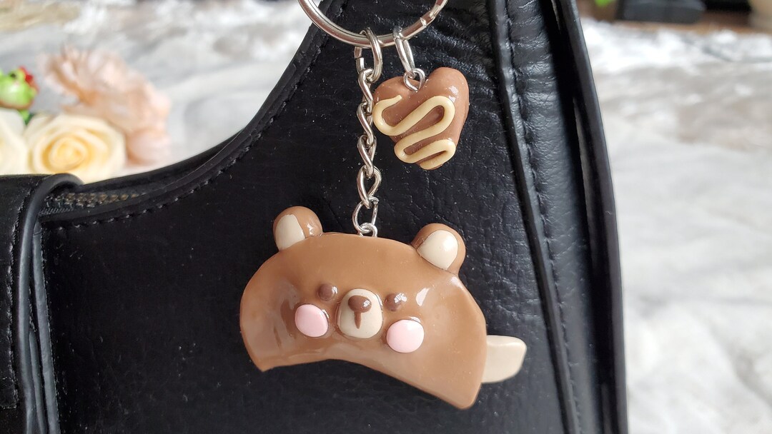 Chocolate Fortune Cookie Bear Keychain Handmade Polymer Clay Keychain ...