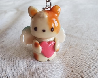 Creampuff the Shy Cupid | cat keychain | Handmade polymer clay keychain | cute keychain | cute gift idea