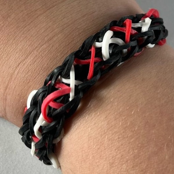Red, White, and Black Figure Eight Loom Bracelet
