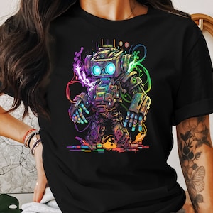 Robot T Shirt Mech T-Shirt Cyberpunk Tshirt Men T Shirt Women Tshirt Gift Sci-Fi Graphic Tee Robot Shirt Design