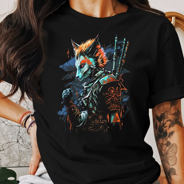 Fox T-Shirt Samurai T Shirt Men T Shirt Women Tshirt Gift Fantasy Graphic Tee Animal Shirt Design