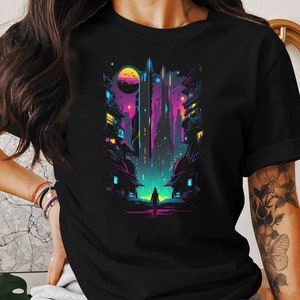 Cyberpunk Tshirt T-shirt futuriste T-shirt homme T-shirt femme T-shirt cadeau Graphic Tee Sci-Fi Shirt Design image 1