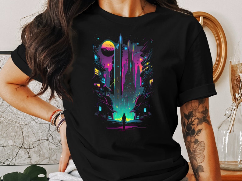 Cyberpunk Tshirt Futuristic T-shirt Men Tshirt Woman T shirt Gift Graphic Tee Sci-Fi Shirt Design image 1