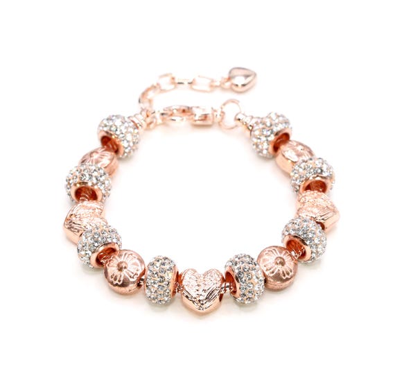 European Charm Bracelet - Hearts & Flowers (#1175)