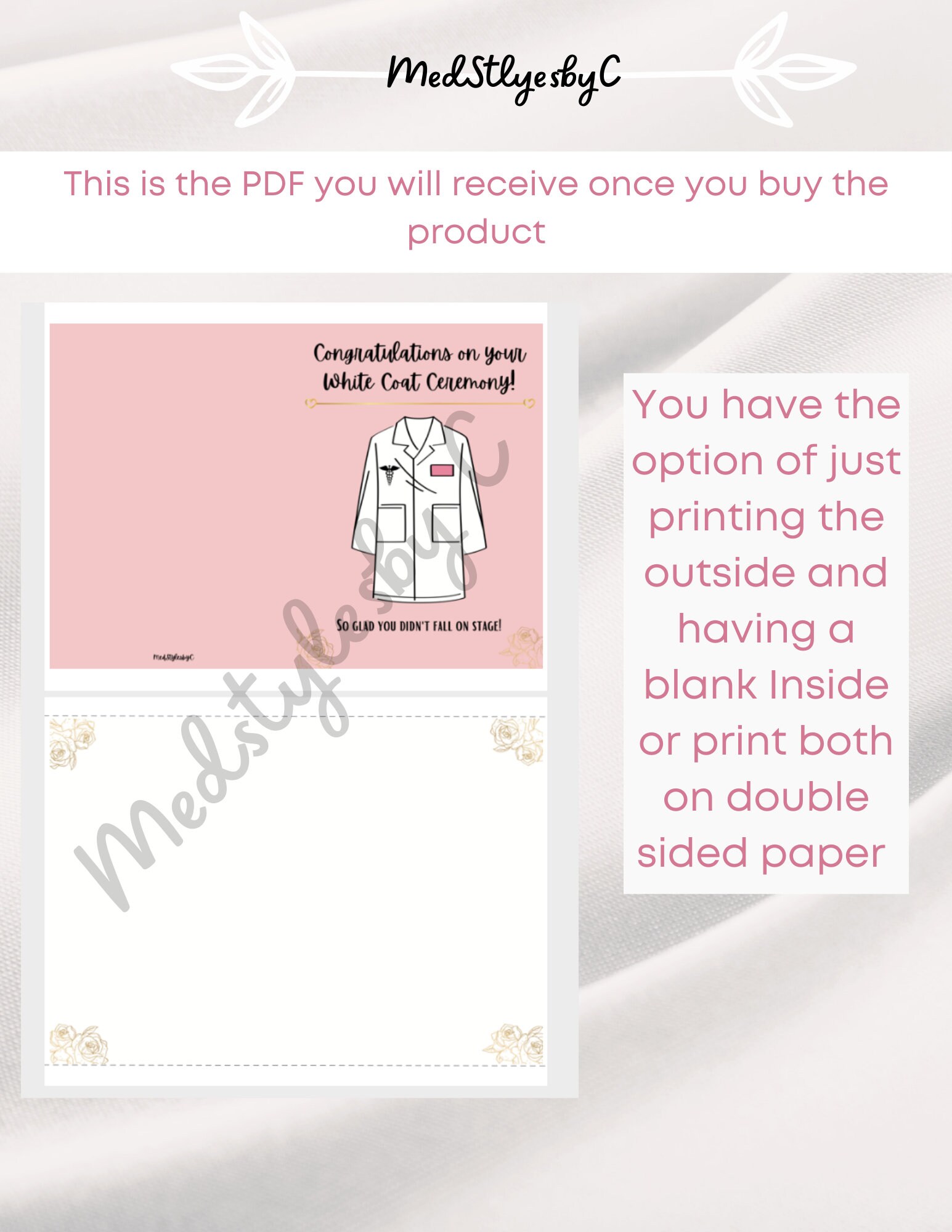 White Coat Ceremony Card DIY Card Print at Home Card MD White Coat