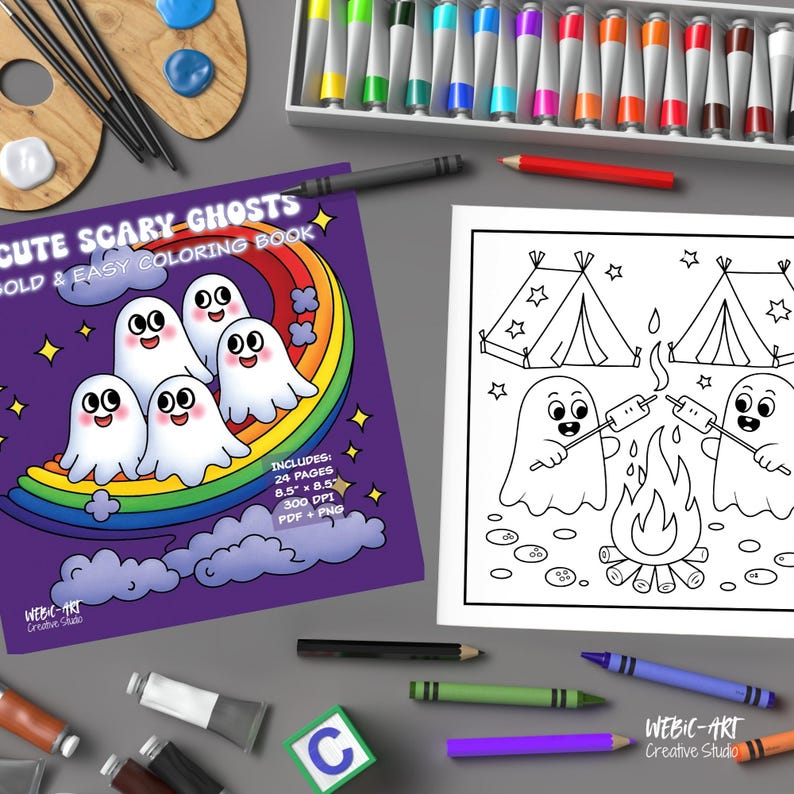 Cute Scary Ghost Coloring Pages Printable – Spooky Instant Download ...