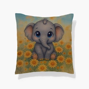 Adorable Baby Elephant – Woven Pillow | 17x18” Nursery Cushion, Soft Jungle Art (Sitting Pretty Collection)
