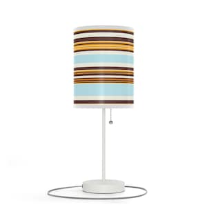 Modern Striped Table Lamp | Groovy Accent Lamp with Drum Shade | Bedside & Living Room Lighting