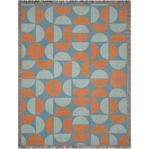 Boogie Balance Teal – Woven Blanket | Retro Shapes Cotton Jacquard Throw, Midcentury Home Decor (Groovy Vibes Collection)