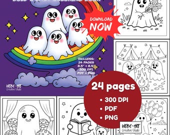 Cute Scary Ghost Coloring Pages Printable – Spooky Instant Download (PDF PNG)
