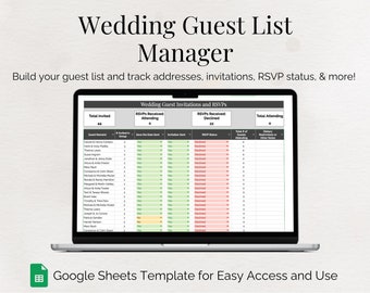 Wedding Planning Guest List Google Sheets Template | Instant Digital Download RSVP Invitation Checklist Tracker Minimalist Spreadsheet