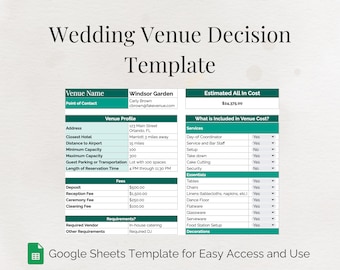 Wedding Venue Decision Google Sheets Template | Instant Digital Download Editable Event Planner Spreadsheet | Wedding Planning Organizer