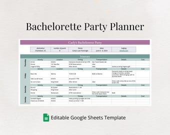 Bachelorette Party Planner Google Sheets | Fun & Colorful Checklist, Budget and Itinerary