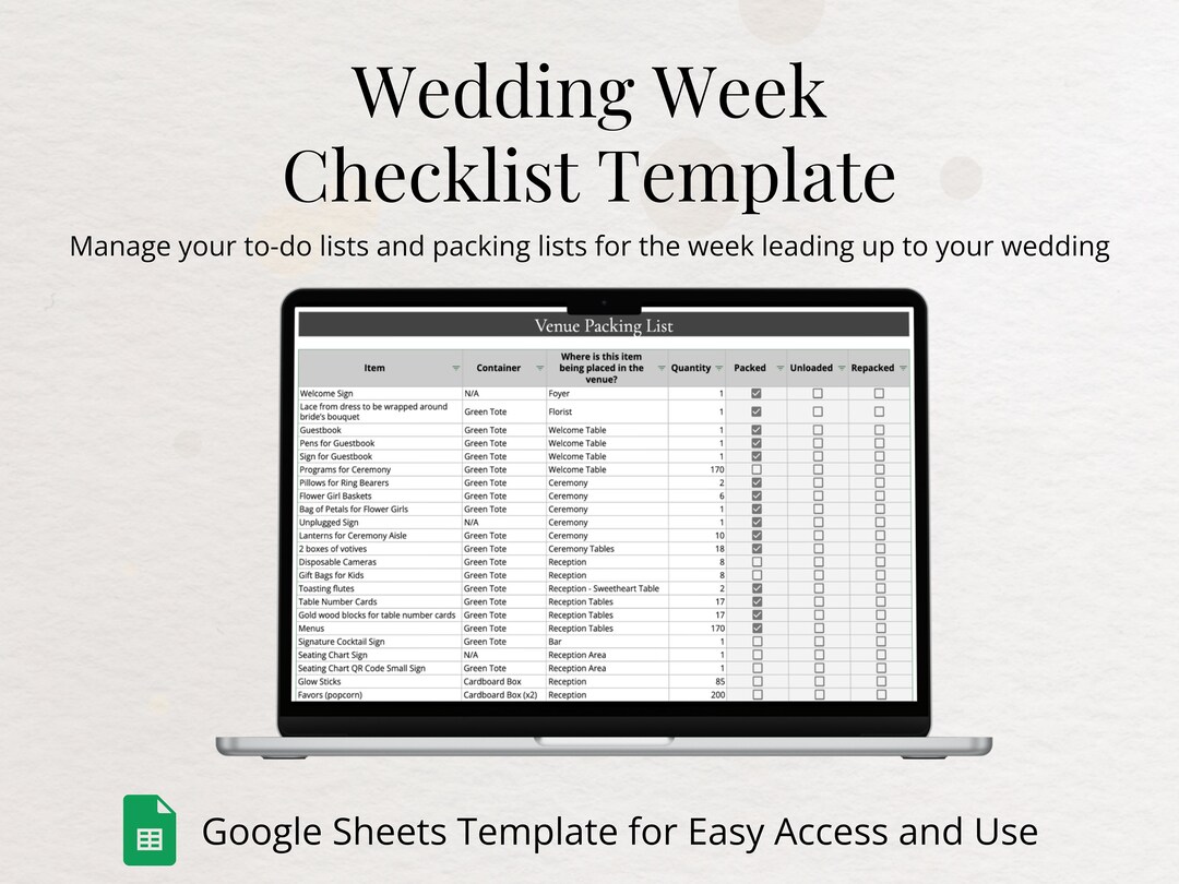Wedding Checklist Editable Google Sheets Template Instant Digital ...