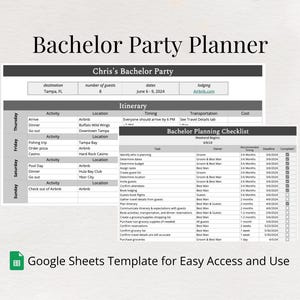 Junggesellenabschied Planer | Bearbeitbare Google Sheets-Vorlage | Sofortiger digitaler Download
