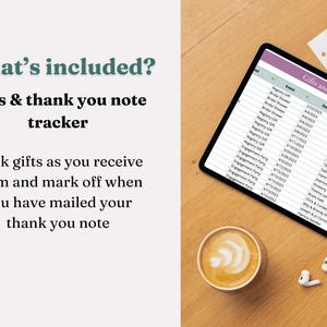 Slide advertising the wedding gift and thank you note tracker, which is included in the Guest List Manager. The tab allows you to track gifts as you receive them and mark when you have sent the thank you note.