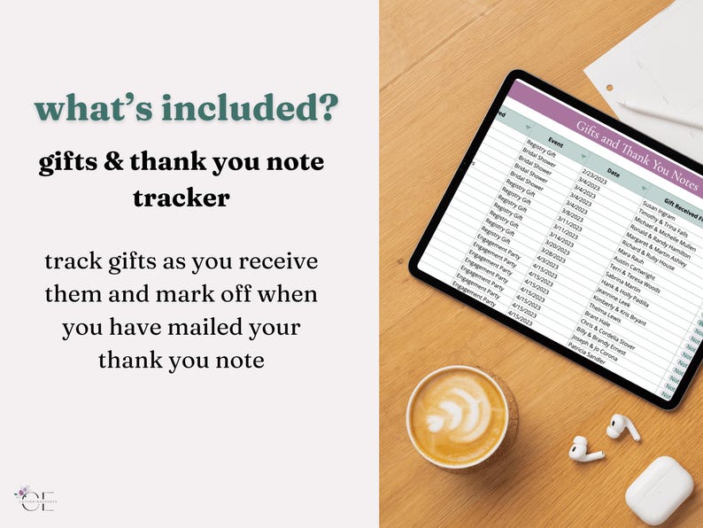Slide advertising the wedding gift and thank you note tracker, which is included in the Guest List Manager. The tab allows you to track gifts as you receive them and mark when you have sent the thank you note.